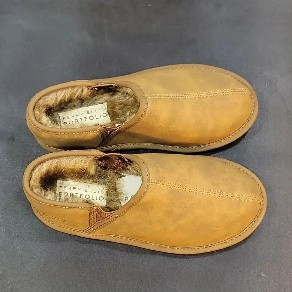 BRAND NEW PERRY ELLIS ROUND-TOE FAUX FUR INSOLE KIDS SLIPPERS